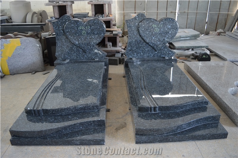 Blue Pearl Granite Monument,Heart Headstone,Western Tombstone,European Monument Style Design