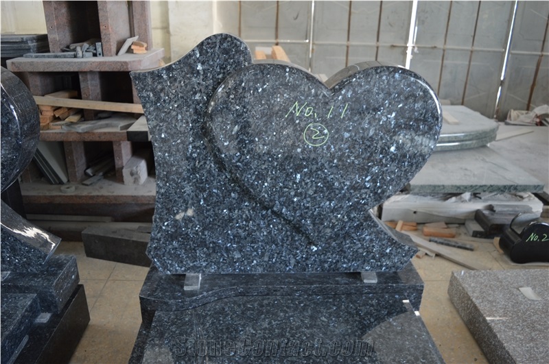 Blue Pearl Granite Monument,Heart Headstone,Western Tombstone,European Monument Style Design