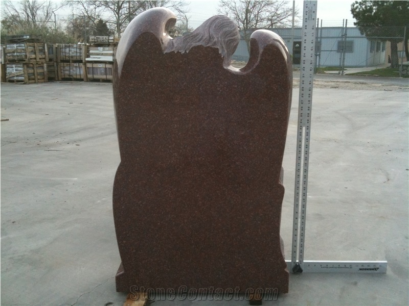 Indian Red Granite Monument with Angel &Heart & Roses Shape,Imperial Red Tombstone,Angel & Heart Style Memorial,Carving Headstone