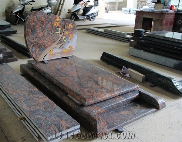 Samoka Pink Granite Monument with Carved Tree Shape,European Tombstone & Headston