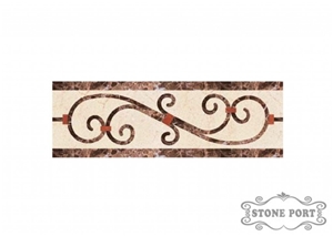 Marble Inlay Border Made from Crema Marfil, Marrone Imperial and Burgundy Onyx