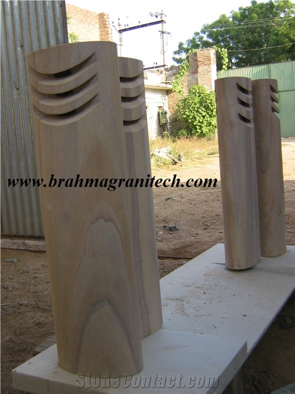 Sandstone Lamp Stands, Garden or Park Natural Stone Lamp Post, Beige Sandstone Letter Boxes