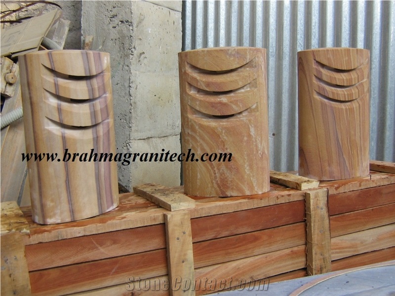 Sandstone Lamp Stands, Garden or Park Natural Stone Lamp Post, Beige Sandstone Letter Boxes