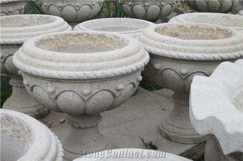 China Beige Granite Flower Pots,Planter Pots,Flower Vases