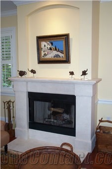 Sandblasted Crema Marfil Marble Fireplace, Beige Spain Marble Fireplace