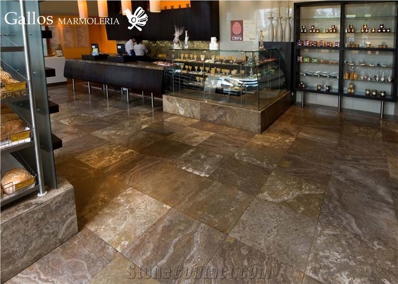 Crater Fantasy Travertine Peru Tiles & Slabs, Brown Travertine Flooring and Walling Tiles Polished