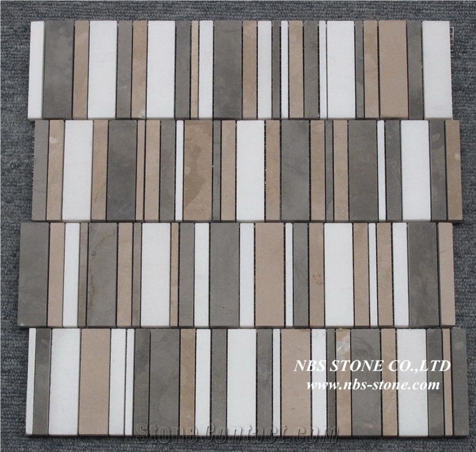 Newest Stone Mosaic,Pebble Stone Mosaic,Long Liner Brown Decorative Wall Tile Glass and Stone Mosaic