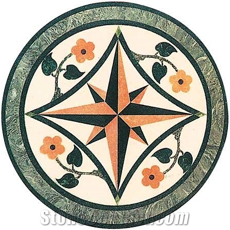 Beige Marble+Green Marble+Red Marble Waterjet Medallion,Marble Round Waterjet Medallion