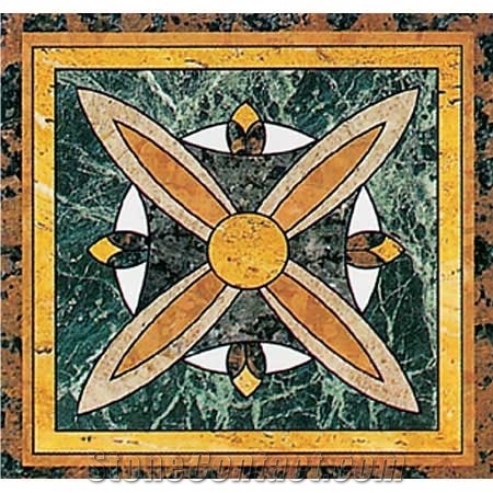 Brown Granite +Green Granite Waterjet Medallion,Square Floor Medallions