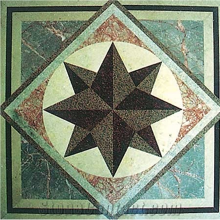 Brown Granite +Green Granite Waterjet Medallion,Square Floor Medallions