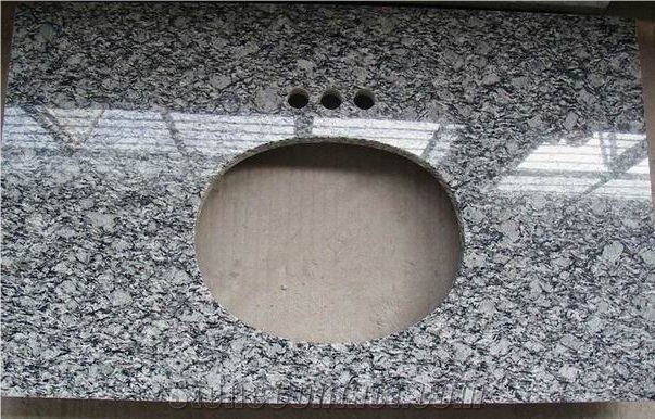China Spray White Granite Vanity Top,Sea Wave Granite Countertop,China White Granite Bath Top