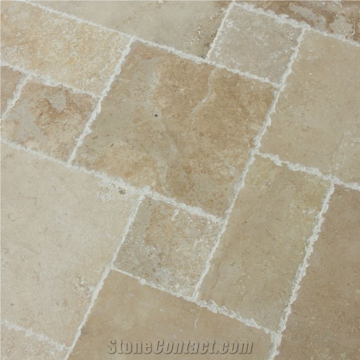 Classic Light Travertine and Walnut Travertine Mini Pattern - Chiseled Edge