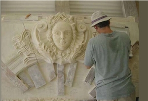 Limestone Wall Relief - Hand Carved, White Saint Corneille Blanc Limestone France