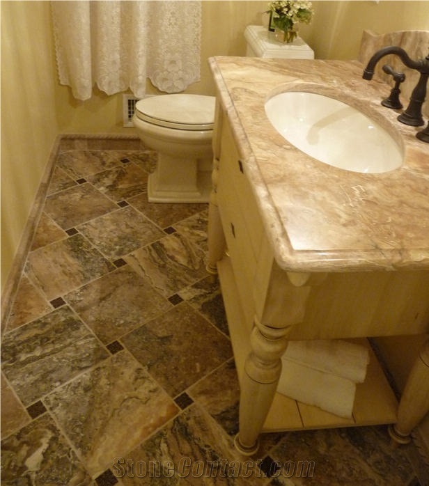 Mocha Onyx Travertine Bathroom Floor Tiles