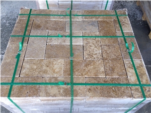 Coffee Brown Travertine, Paver - 6x12" (150x305x30 Mm) Wet Photo