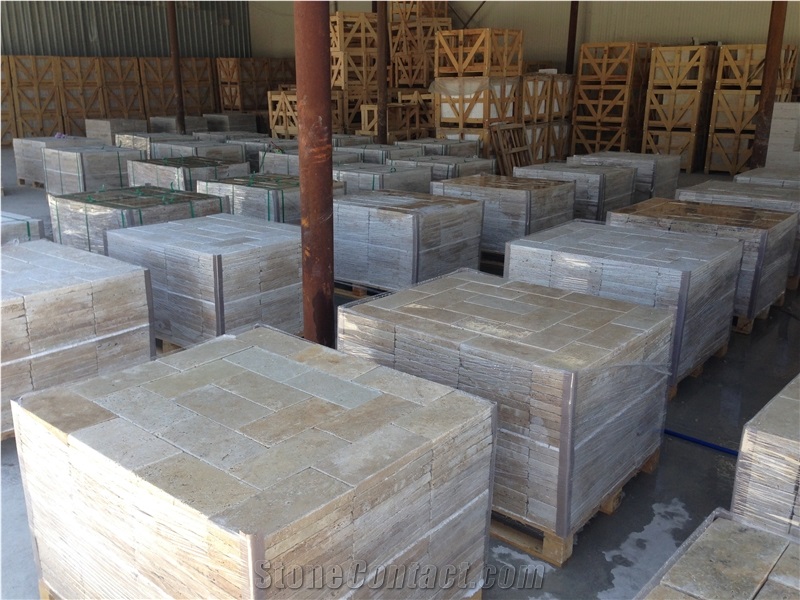 Light Classic Travertine, Paver - 6x12" (150x305x30 Mm) Stockyard View