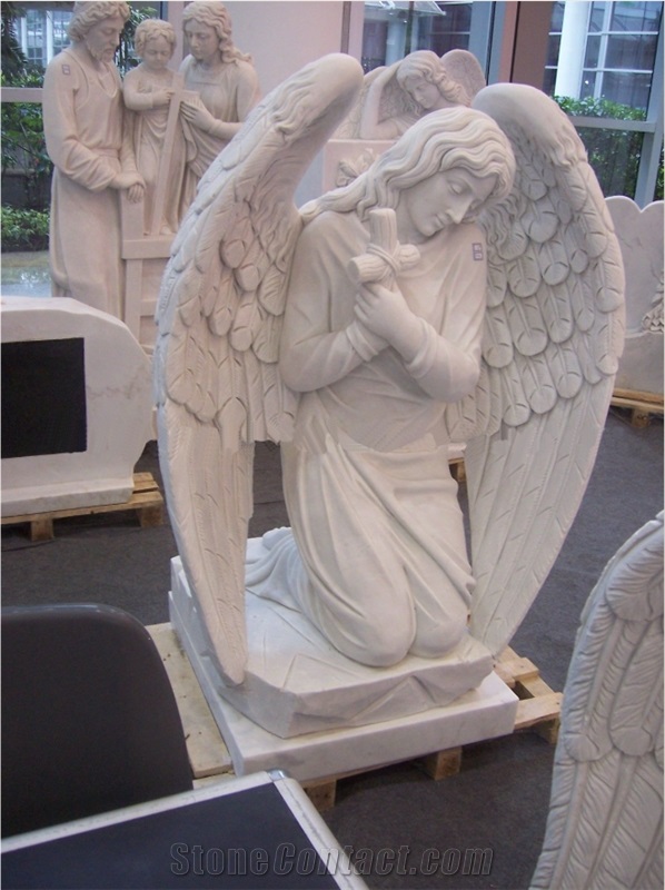 Sichuan White Marble,Sweep Angel Tombstone for 100% Hand Work