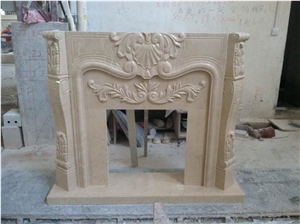 Beige Marble Fireplace,Hand Works Fireplace Mantel,Handicraft Carving