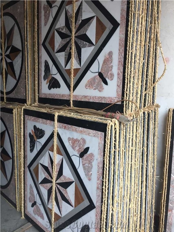 Handmade Decoratie Stone,Mosaic Stone Tile,Mosaic Paving Stone,Mosaic Leaf Pattern Border Design,Mosaic Flower Pattern Desgin,