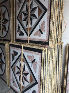 Handmade Decoratie Stone,Mosaic Stone Tile,Mosaic Paving Stone,Mosaic Leaf Pattern Border Design,Mosaic Flower Pattern Desgin,