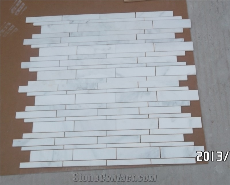 Bianco Carara White Marble Mosaic Herringbone Pattern