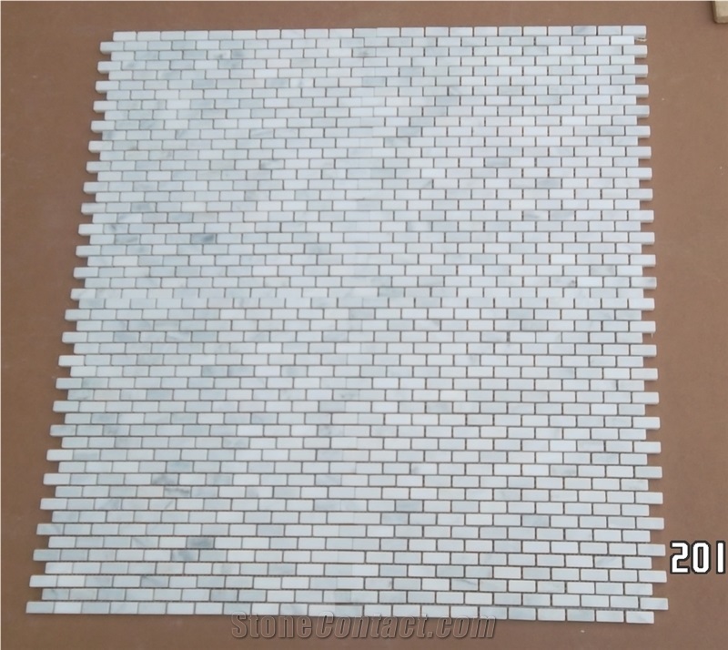 Bianco Carara White Marble Mosaic Herringbone Pattern
