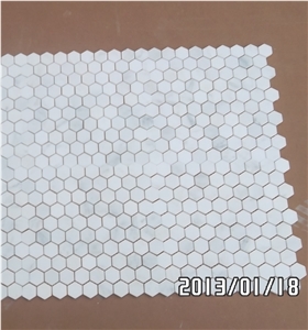Bianco Carara White Marble Mosaic Herringbone Pattern