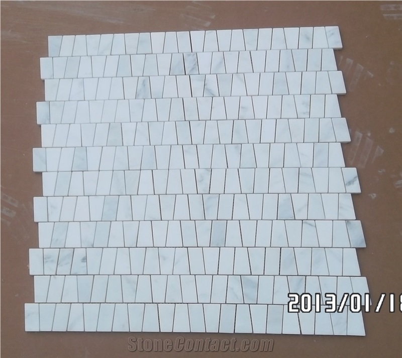 Bianco Carara White Marble Mosaic Herringbone Pattern