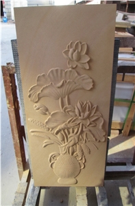 China Good Sandstone Sculpture Flower Sculpture, Yellow Sandstone Relief & Etching