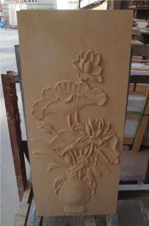China Good Sandstone Sculpture Flower Sculpture, Yellow Sandstone Relief & Etching