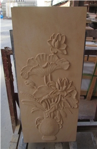 China Good Sandstone Sculpture Flower Sculpture, Yellow Sandstone Relief & Etching