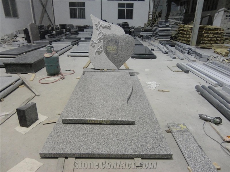 Chinese Cheap G603 Light Grey White Granite Polished Tomestone, French Western Style Monuments, Custom Engraved Headstone Single Double Design, with Cross Gravestones, Manufacturer Factory Good Prices