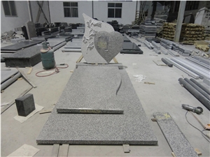 Chinese Cheap G603 Light Grey White Granite Polished Tomestone, French Western Style Monuments, Custom Engraved Headstone Single Double Design, with Cross Gravestones, Manufacturer Factory Good Prices