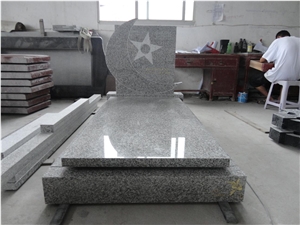 Chinese Cheap G603 Light Grey White Granite Polished Tomestone, French Western Style Monuments, Custom Engraved Headstone Single Double Design, with Cross Gravestones, Manufacturer Factory Good Prices