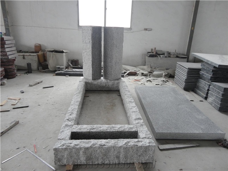 Chinese Cheap G603 Light Grey White Granite Polished Tomestone, French Western Style Monuments, Custom Engraved Headstone Single Double Design, with Cross Gravestones, Manufacturer Factory Good Prices