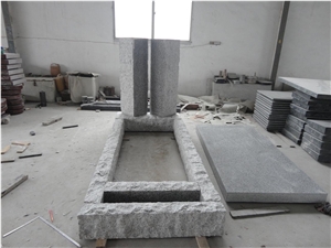 Chinese Cheap G603 Light Grey White Granite Polished Tomestone, French Western Style Monuments, Custom Engraved Headstone Single Double Design, with Cross Gravestones, Manufacturer Factory Good Prices