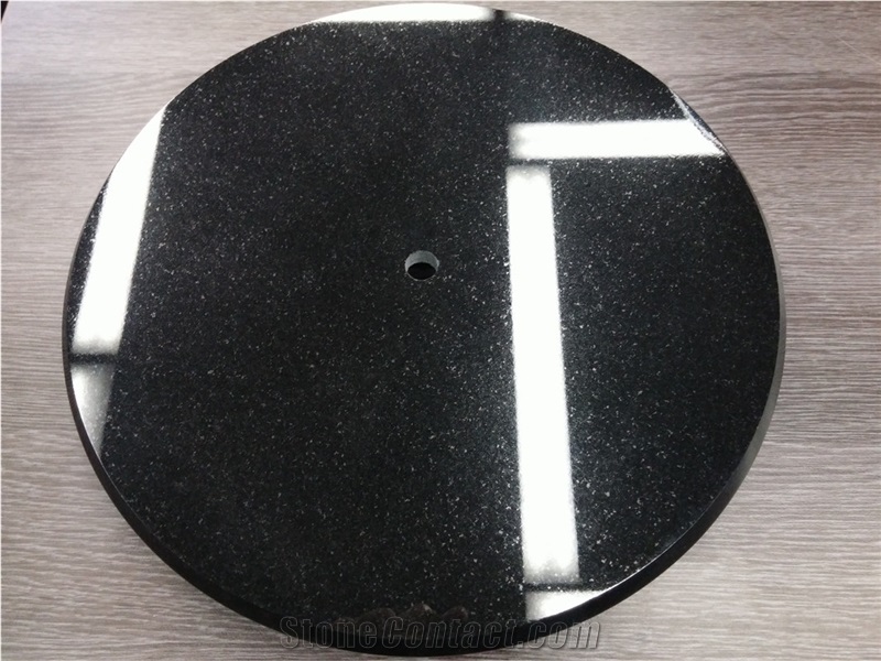 Natural Granite Indian Black Galaxy Round Lamp Base, Black Galaxy Granite Home Decor