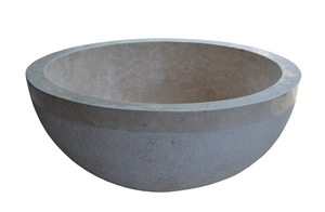 Absolute Beige Marble Bathtub Round Bowl Outside Mixed Polish - Hammer