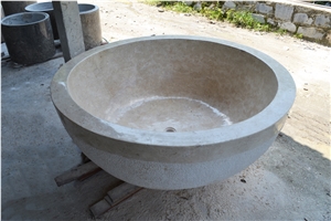 Absolute Beige Marble Bathtub Round Bowl Outside Mixed Polish - Hammer