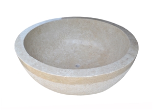 Absolute Beige Marble Bathtub Round Bowl Outside Mixed Polish - Hammer