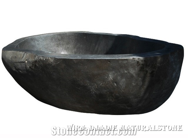 Grey Basalt Bathtub River Stone Inside Natural