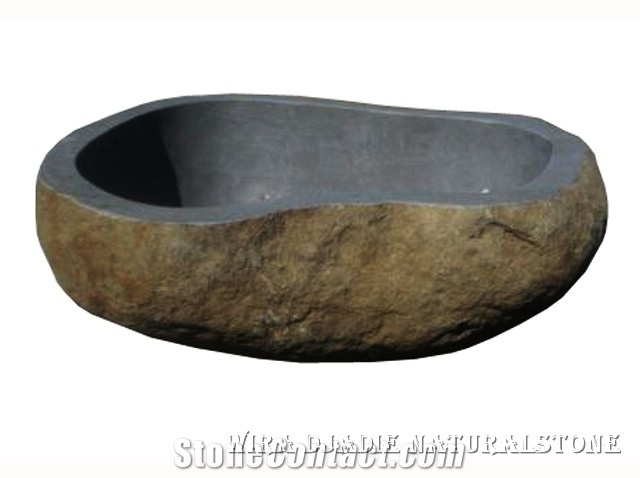 Grey Basalt Bathtub River Stone Inside Natural