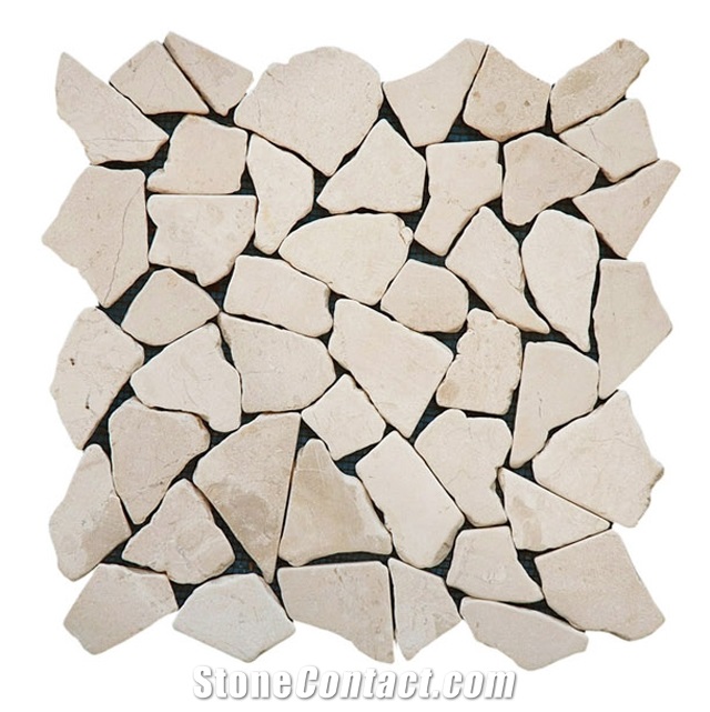 Mosaik Marble Irregular Marmor Bruch, Beige and White Marble Irregular