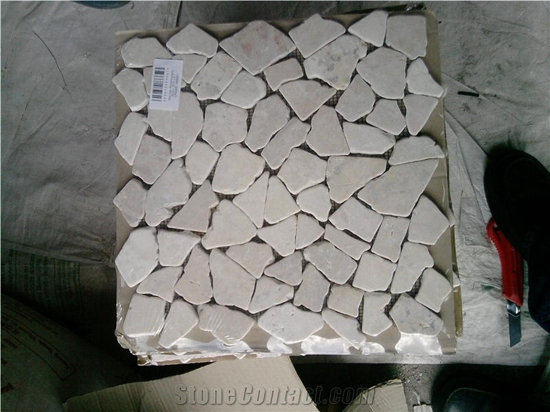 Mosaik Marble Irregular Marmor Bruch, Beige and White Marble Irregular