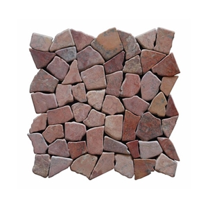 Mosaik Marble Irregular Marmor Bruch, Red Marble Mosaic Indonesia
