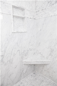 Carrara White Composite Thin Panel, White Marble Bath Design