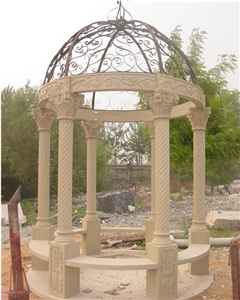 Chinese Marble Sculptured Gazebo/Western/European Customized Figure Human/Animal/ Hand Carving/For Outdoor/Garden, Beige Marble Gazebo