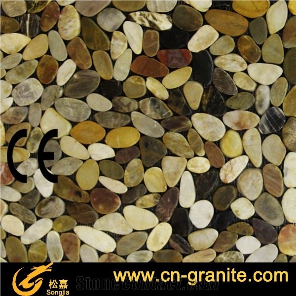 Honed Mix Color Pebbles, Black Granite Pebble & Gravel