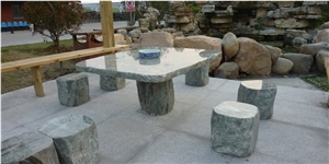 Natural Stone Green Marble Table Sets, Garden Bench, Garden Tables, Outdoor Benches, Granite Table & Bench, Exterior Furniture