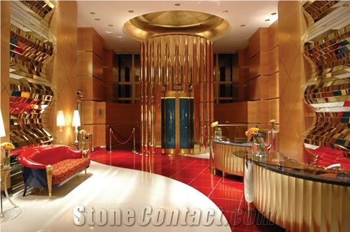 China Red Engineered Corian Stone Slab,Resistant to Stains,Heatand Scratches for Multifamily/Hospitality Projects,Combines Performance and Design for Flooring&Walling&Countertop&Stairs and Steps